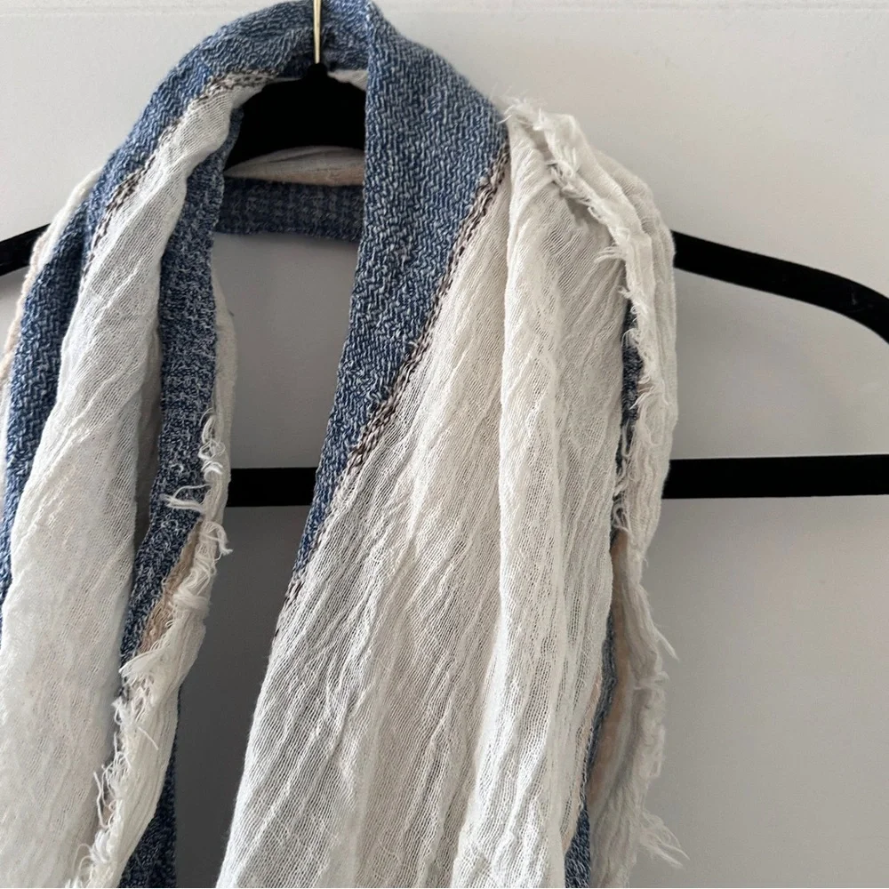 NWT Simply Noelle Beige & Blue Striped Blanket Scarf Boho Spring Classic Preppy